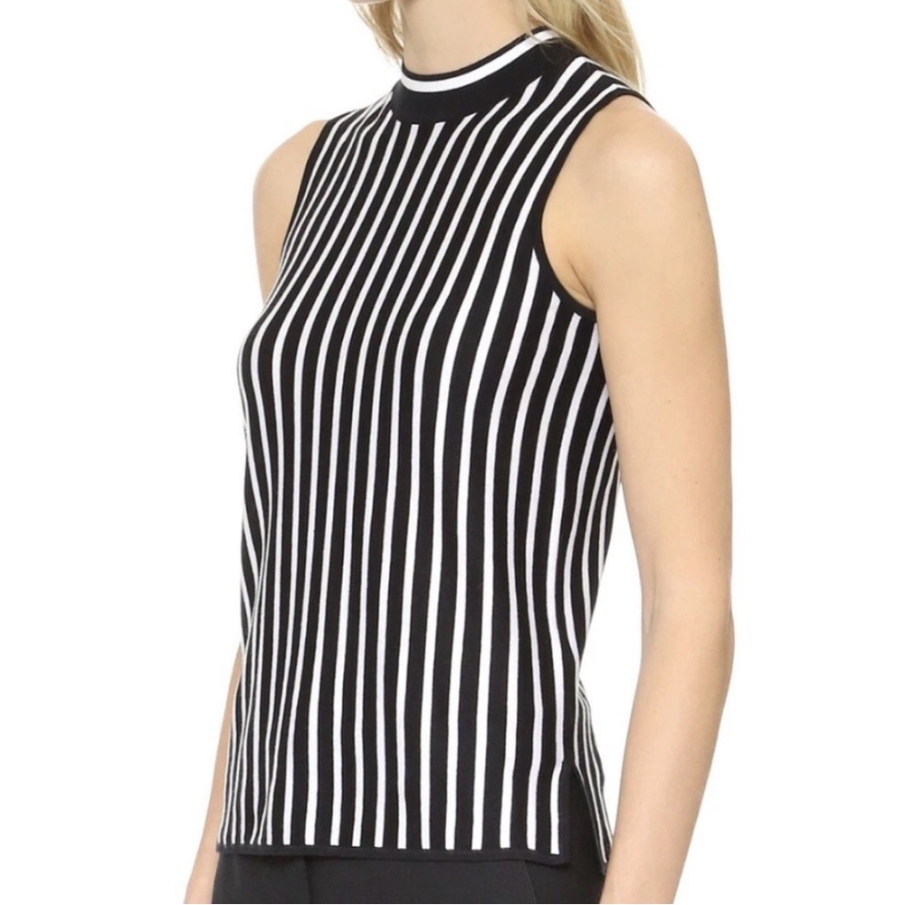 Rag & Bone Livvy Black White Striped Silk Blend Mock Neck Tank Top L MSRP $225 - Picture 3 of 7